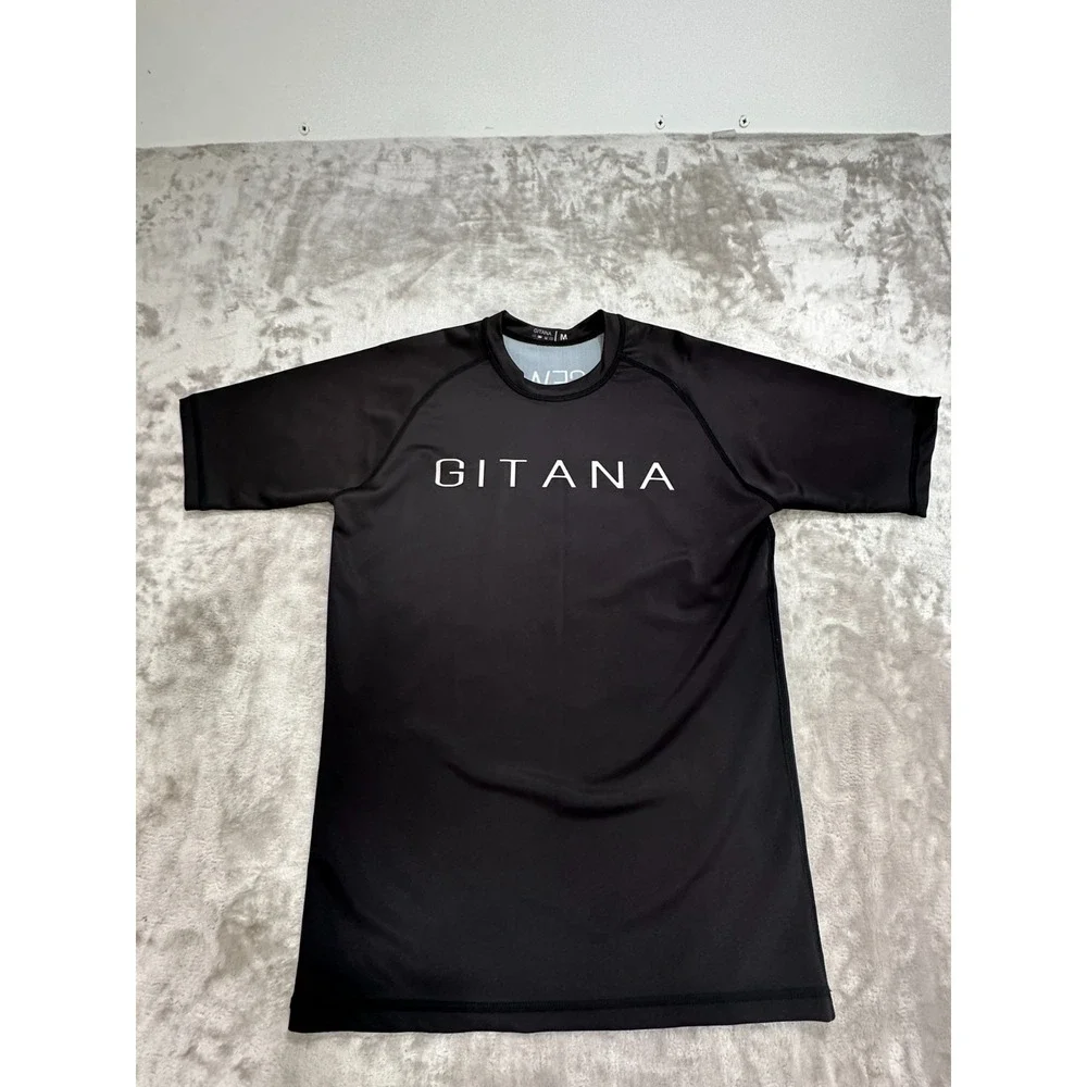 BJJ Rash Guard Men Size M Black Short Sleeve Premium Jiu Jitsu Gitana Fightwear